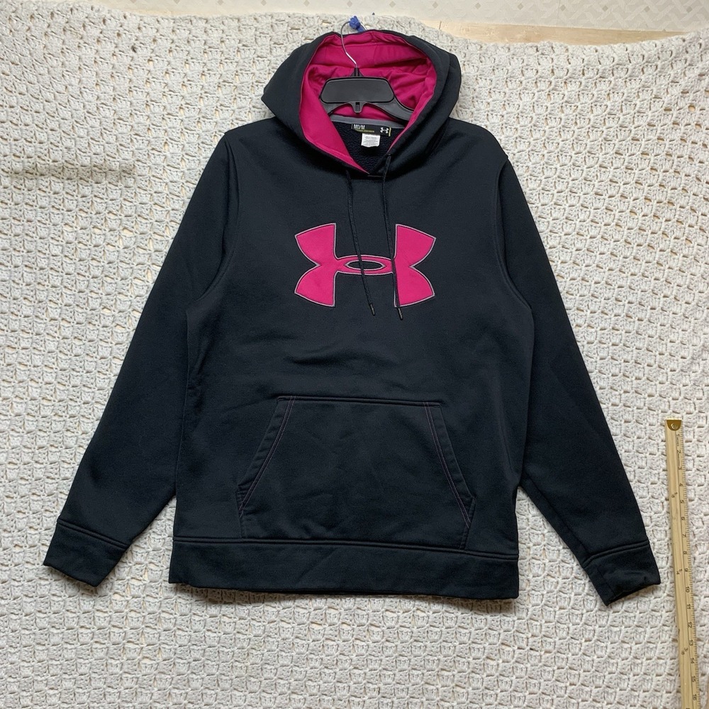Under Armour Hoodie‎ Pullover Sweater Women Sz M Black Pink Long Sleeve Hiking